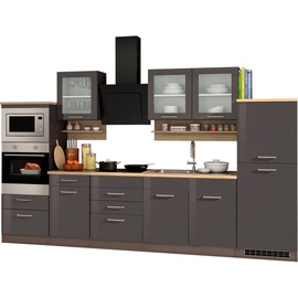 Held Küchenzeile Mailand 330 cm E-Geräte grau hochglanz/eichefarben