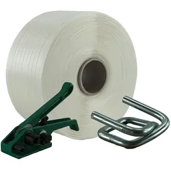 KK Verpackungen 19 mm Textil Polyester Umreifung Set Umreifungsband Bandspanner Metallklemmen