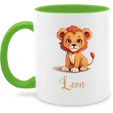 Tasse Tassen 325ml - Löwen - Löwe König der Tiere Leu mit Namen - Zootiere Tiermotiv - 325 ml - Hellgrün - leo name löwe. personalisierte süßer und wunschtext personalisiertes