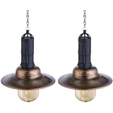 GLOBO LED Solarlampe Hängeleuchte Balkonlampe Industrial Außenleuchte Laterne, Metall dunkel Glas klar, Dxh 15,5x50 cm,