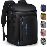 Capolo Kühlrucksack, isoliert, wasserdicht, für Damen und Herren, auslaufsicher, Thermotasche, weiche Reise-Kühltasche, tragbar, Eistruhe, Lunch-Rucksack für Camping, Picknick (Leder, Schwarz, 45