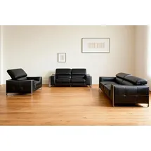 Salottini 3-2-1 Garnitur Leder 3-Sitzer + 2-Sitzer + 1-Sitzer Schwarz