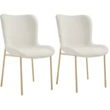 Tectake tectake® Polsterstuhl, Tessa 2er SetBouclé weiß/Gold