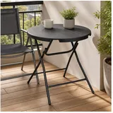 REDOM Gartentisch Runder Klapptisch Ø80 cm für 4 Personen Holzoptik Dunkelgrau (Packung, 1-St., Garten Klapptisch rund mit stabiler Tischplatte in Holzstruktur), Esstisch für Balkon & Terrasse, platzsparender Outdoor Tisch grau