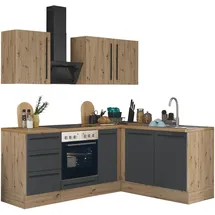 kochstation Winkelküche L-Form 210 x 165 cm schwarz