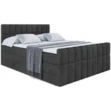 altdecor Boxspringbett mit Matratze, Topper, Polsterbett mit, Bettkasten MIAMI-Z KING - 180x200 - Schwarz Holzwerkstoff, Höhe ca. 20 cm cm, Schlafzimmer, Betten, Boxspringbetten