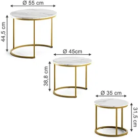 Vicco Couchtisch-Set, Weiß, Gold, Holzwerkstoff, Rund, 55x44.5x55 cm