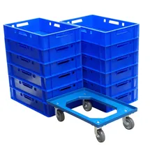 Logiplast Stück E1-Kasten blau + 1 Transportroller mit vier Lenkrollen blau