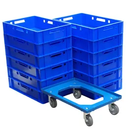 Logiplast Stück E1-Kasten blau + 1 Transportroller mit vier Lenkrollen blau