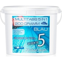 GlobaClean 5 kg Chlor Multitabs 5 in 1 200g Blau | Chlortabletten für Pool | Hochwirksame Poolchemie Poolpflege