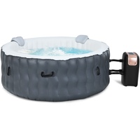 COSTWAY Aufblasbarer Whirlpool Ø180cm | 4 Personen | 108 Massagedüsen | Heizung | 800 Liter | 2240W | Inkl. Kopfstütze, Getränkehalter & Abdeckung | In- & Outdoor (Aktualisierte Version, Grau)