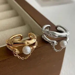925 Silber Ring für Frauen Schmuck Gold Perle Finger offen Vintage handgemachte Ring Allergie für Party Geburtstagsgeschenk