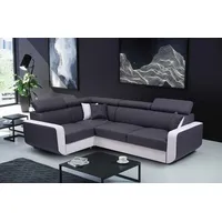 Furnix Ecksofa FENZZY Eck-Couch in L-Form mit Schlaffunktion verstellbare Kopfstützen, Bettkasten, 263x97x184 cm, Liegefläche 126x205 cm, Sitzhöhe 43 cm grau|weiß