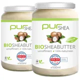 purSHEA-Bio Sheabutter (2x500ml) GLAS-Unraffiniert -Naturbelassen Ohne Zusätze Vegan Parfümfrei- 100% Reine Bio-Sheabutter Plastikfrei im Glas -Shea Butter- Premium Qualität (A+)