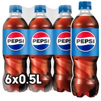 Pepsi Cola, Das Original von Pepsi, Koffeinhaltige Cola in der Flasche, EINWEG (6 x 0.5 l) (Verpackungsdesign kann abweichen)