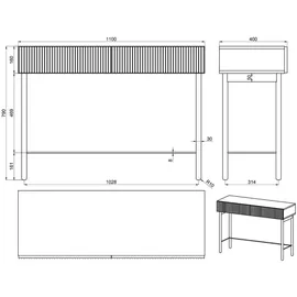 Selsey Schminktisch Makeup Tisch Frisiertisch Kosmetiktisch 110 cm Mit 2 Schubladen Eiche Geölt Nolie