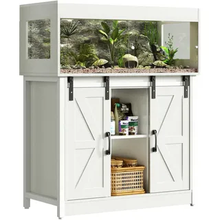 Herture Reptilien Terrarium mit Unterschrank, 150L Reptilien Terrarium mit Ständer, für Bartagame, Schlangen, Jungtiere, Schiebetüren aus Acrylglas, Gitterdeckel, Steckdose, 90 x 46 x 41 cm, EPX06RTW