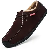 Asifn Herren Slip On Mokassin Hausschuhe Male Loafers Wildleder Indoor Outdoor Boot Schuhe Casual Fuzzy Comfy Schuhe Memory Foam(Braun,46/47 EU,47 Markengröße - 46/47 EU