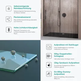 doporro Duschtür Nischentür dusche Duschabtrennung Duschkabine 100x195cm Duschwand schwarz ESG-Sicherheitsglas Duschabtrennung Soft-Close Klarglas inkl. Nano-Beschichtung Teramo12k