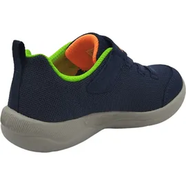 SKECHERS Skech-Stepz 2.0 Mini Wanderer Sneaker, Navy Textile Synthetic Lime Orange Trim, 23 EU
