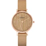 s.Oliver Armbanduhr Edelstahl IP Rose Nylon 2034598 Braun, ROSÉGOLD, 24