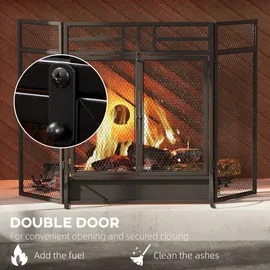Homcom Funkenschutzgitter Metall 3 klappbare Paneele und Tür Schwarz