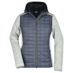 Damen Strickfleece Hybridjacke JN771, hell-melange/anthrazit-melange, Größe L - hell-melange/anthrazit-melange - L