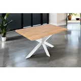 Esstisch 120x80 cm Baumkante Holz Wildeiche-Optik Spider-Gestell Metall weiß JOSY - Naturbelassen