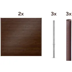 Alberts Sichtschutz Palitio Set, Holzdekor dunkel, Zaun zum Einbetonieren, Länge 4,00 m, Höhe 1,8 m