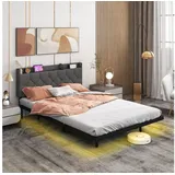 Costway Bettgestell, mit LED Bettrahmen 200x140cm Metall Doppelbett
