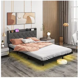 Costway Bettgestell, mit LED Bettrahmen 200x140cm Metall Doppelbett