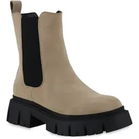 VAN HILL Damen Plateau Boots in Khaki Velours