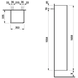 Laufen Lani Hochschrank 35,3 x 165,0 x 33,5 cm Weiß Glas/MDF
