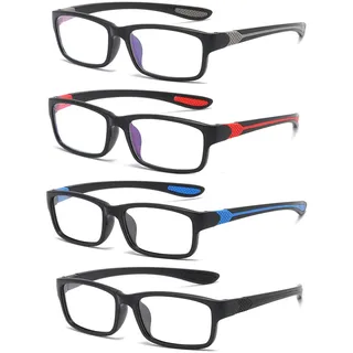 Eyglajdd TR90 Lesebrille für Damen Herren,Rechteck Zweifarbig Federscharnier Lesebrille Lesehilfe,4er Packe Blaulichtblockierende Brillen Schwarz-Grau-Blau-Rot +1,00