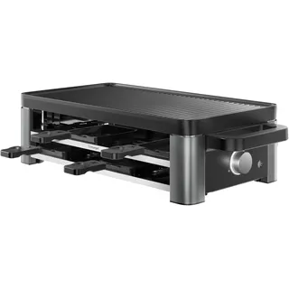 WMF Master Raclette Grill mit Keramikpfännchen und Schiebern, Raclette 8 Personen, 1500 W, mit Ablage, variable Temperaturkontrolle, antihaftbeschichtet, spülmaschinengeeignet, edelstahl schwarz matt