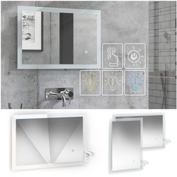 Vicco Badspiegel Wandspiegel LED-Spiegel Weiß 60x40 cm Badezimmer Spiegel Badmöbel Hängespiegel Spiegelbeleuchtung Touch-Switch dimmbar rahmenlos