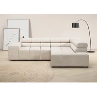 Ecksofa INOSIGN "Ancona, incl. Kopfteilverstellung + 3 Zierkissen L-Form", weiß, B:249cm H:70cm T:215cm, 95% Polyester, 5% Nylon, Sofas, wahlweise motorische Sitztiefenverstellung, B/T(H: 249/215/70 cm
