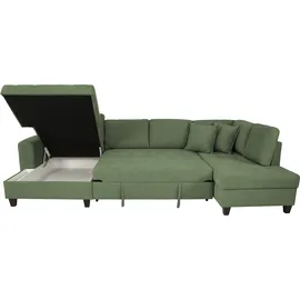 trends by hg "Moritz U-Form, B: 324 cm", d508 enjoy new 47 wintermoss, B:324cm H:86cm T:178cm, 92% Polyester;8% Nylon, Sofas, Wohnlandschaft, mit Bettfunktion, Bettkasten & Zierkissen