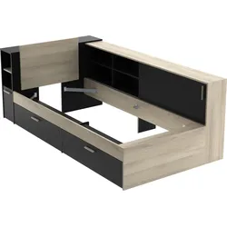 Einzelbett, Liegefläche 90 x 200 cm, ohne Matratze, Kronberg eich/schwarz + Kronberg eich schwarz, , 65538617-0
