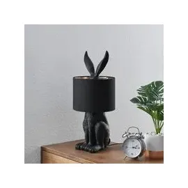 LINDBY Lindby, Lorentina Stoff-Tischlampe, Hase, schwarz, Schwarz, gold