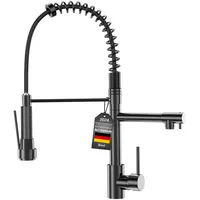 Wasserhahn Küche Mischbatterien Pull Down Küchenarmatur mit Brause Spiralfederarmatur, Trinkwasserhahn Küche mit Brause ausziehbar, Hochdruck, Gebürstetes Nickel (Schwarz Y1)