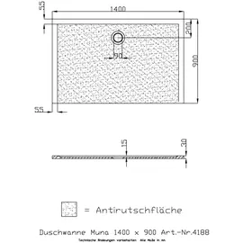 Hoesch Muna 140x90x3cm, steingrau, Soliq., AR
