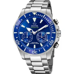 Chronograph JAGUAR "Jaguar Connected", silber (silberfarben, blau), Armbanduhren, Herren, Armbanduhr, Quarzuhr, Herrenuhr, Saphirglas, Stoppfunktion, Swiss Made