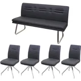 Mendler Esszimmer-Set HWC-H70, Sitzgruppe Esszimmergruppe Esszimmergarnitur, Stoff/Textil Edelstahl gebürstet ~ dunkelgrau 160cm