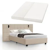Juskys Polsterbett 140x200 cm Luzano - Bett mit LED,