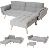 Mendler Schlafsofa HWC-K18 mit Ottomane, Couch Sofa Gästebett, Schlaffunktion 218x175cm - Stoff/Textil hellgrau