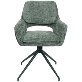 Mendler Einzelst�ck | 2er-Set Esszimmerstuhl HWC-N74, Küchenstuhl, drehbar Auto-Return, Stoff Chenille (490g/m2) Öko-Tex ~ grün