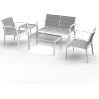 RANSENERS 5-Teilig Premium Gartenmöbelset mit Metallrahmen und Polyrattan Sitzfläche für Garten Terrasse und Balkon (Weiß)