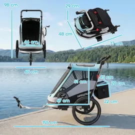aiyaplay 2 in 1 Fahrradanhänger & Buggy Faltbar Hellblau