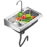 Handelsspüle Spülbecken Handwaschbecken Waschbecken Edelstahl Ausgussbecken mit heißem und kaltem Wasserhahn, Wandmontage Utility Badewaschbecken für kommerzielle Restaurantküchen Workshop ( Size : 58